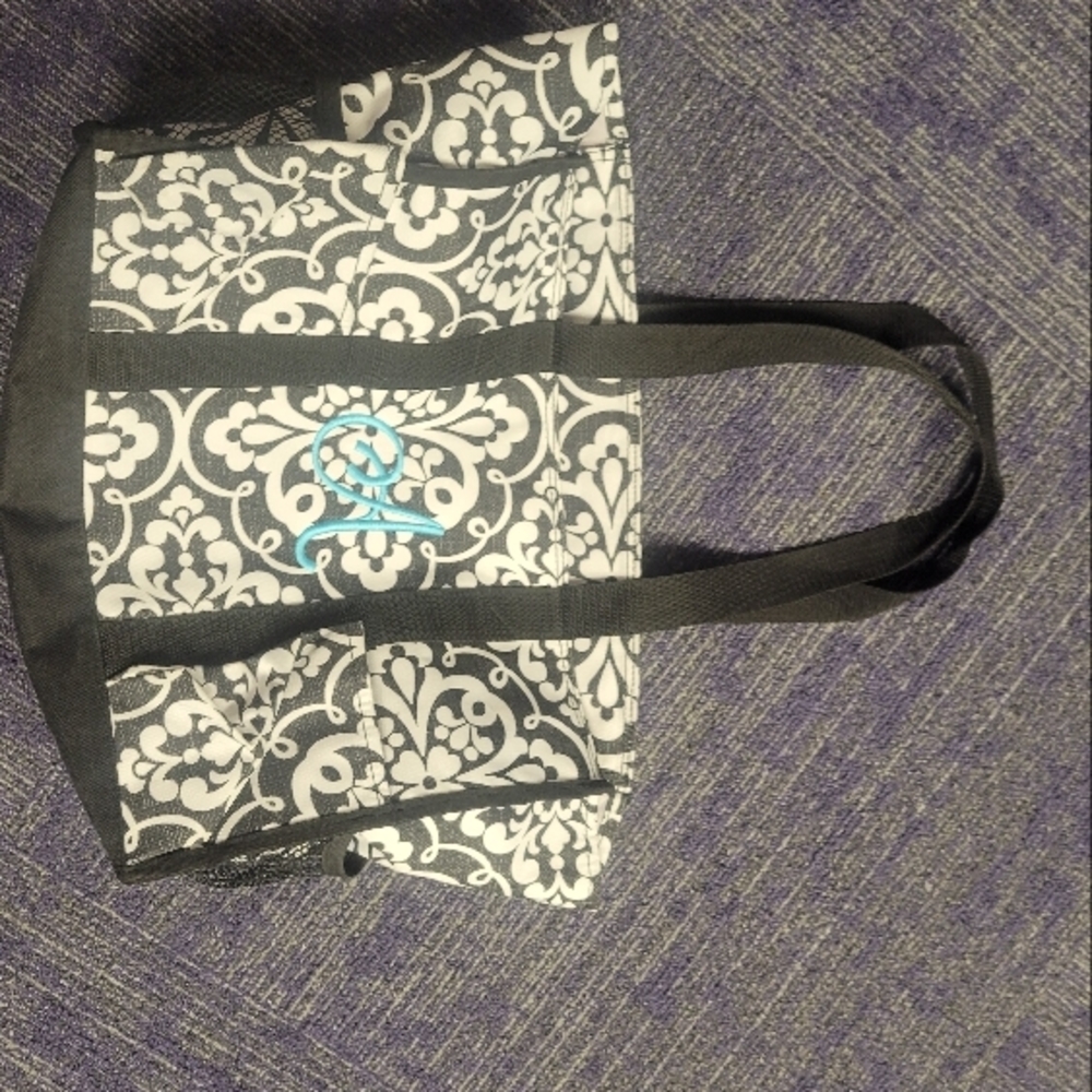Black and White Tote Bag with Embroidered Letter A